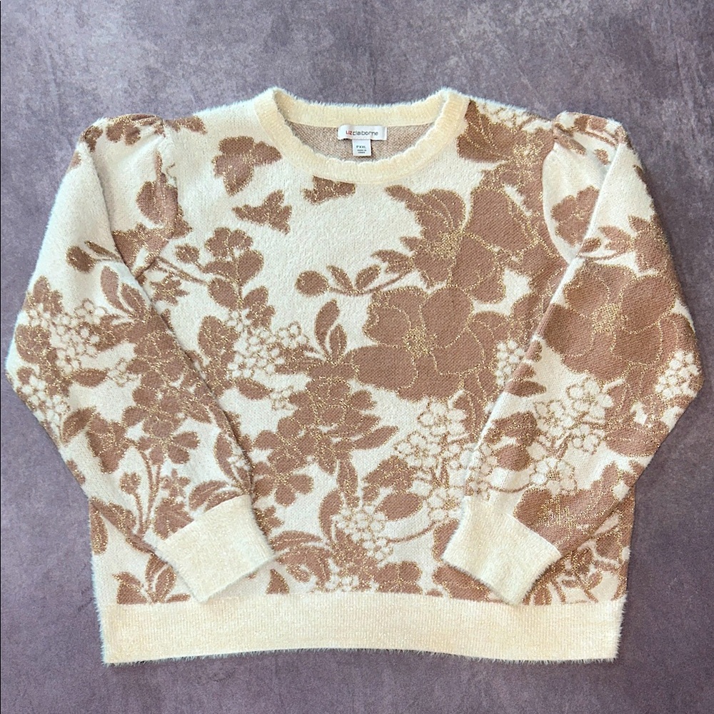 LIZ CLAIBORNE Floral Sweater With Gold Accents